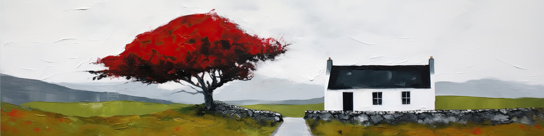 Donegal Cottage with Red Tree